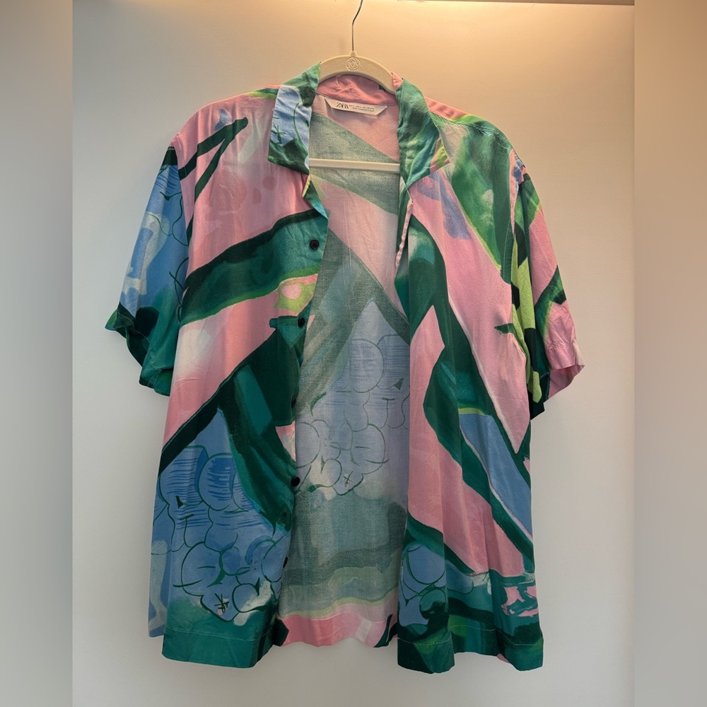 Zara Pink and Green Abstract Shirt
